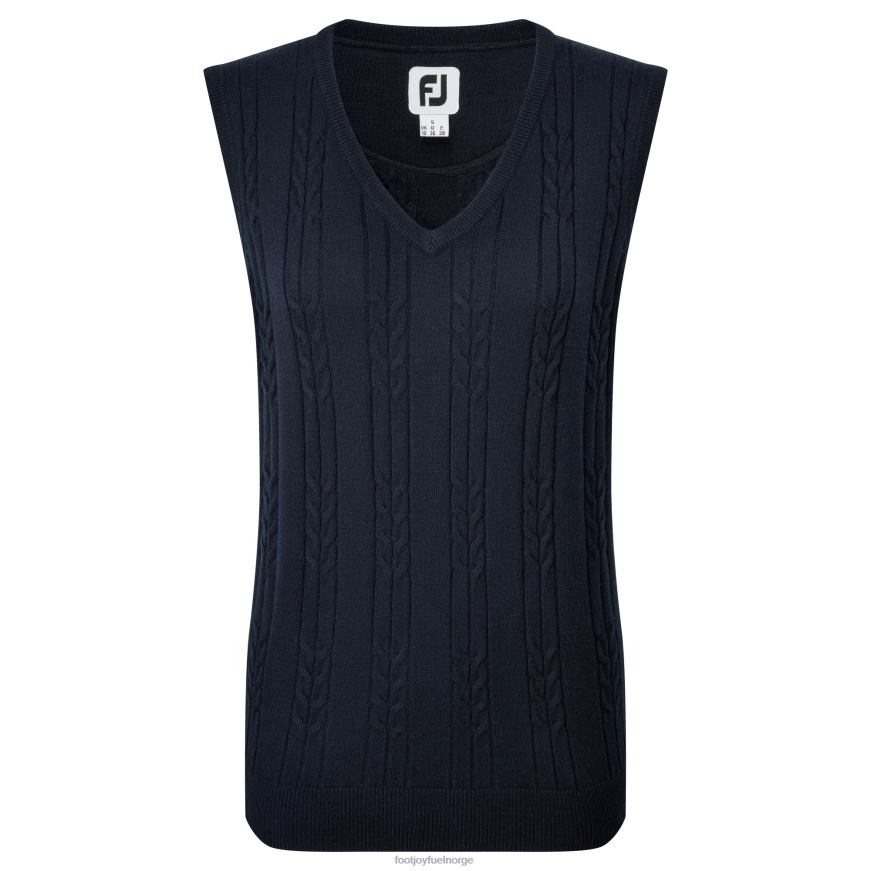 marineblå dameullblanding i kabelstrikket vest med v-hals R6P2F654 marinen Footjoy