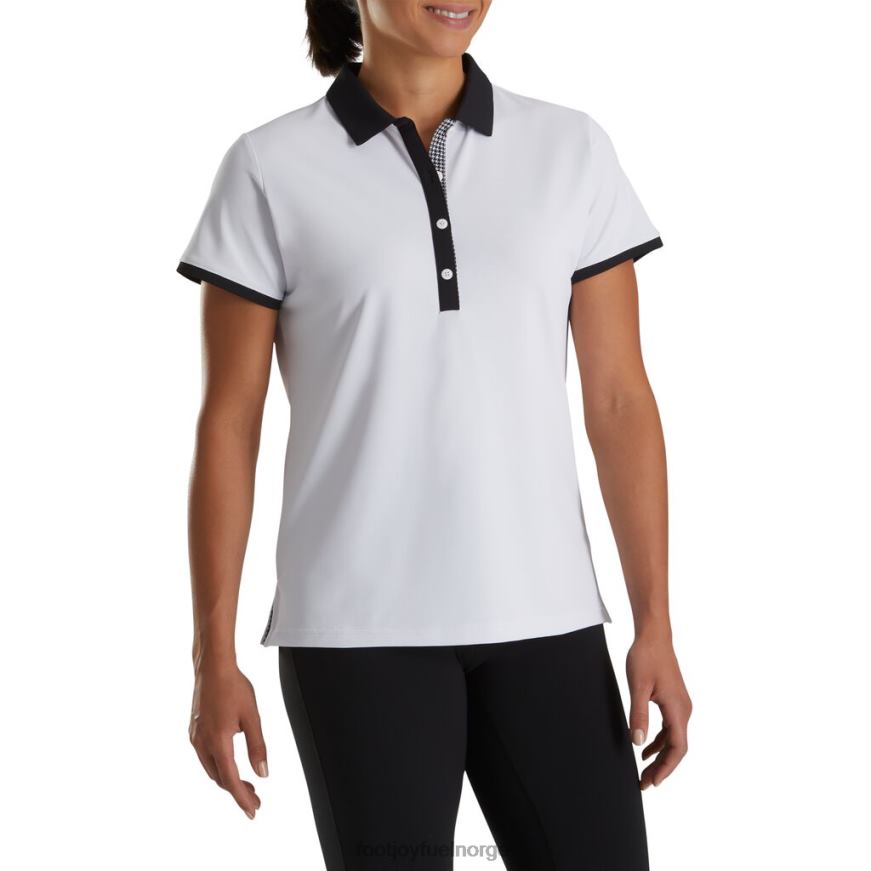 hvit-svart skjorte med houndstooth print trim kvinner R6P2F2369 hvit svart Footjoy